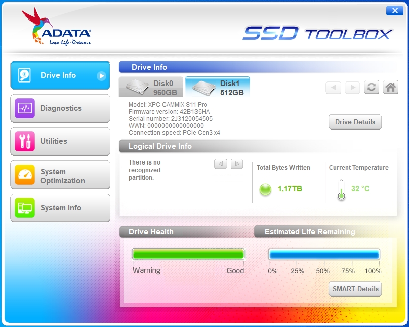 ADATA SX8200 Pro SSD Toolbox